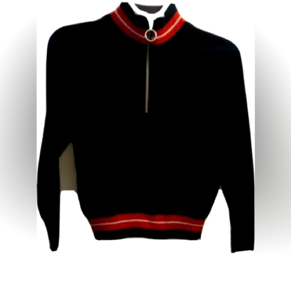 Garage Jet Black L/Sleeve Multicolor Stripes Half zip Sweater Mix Sweatshirt M
